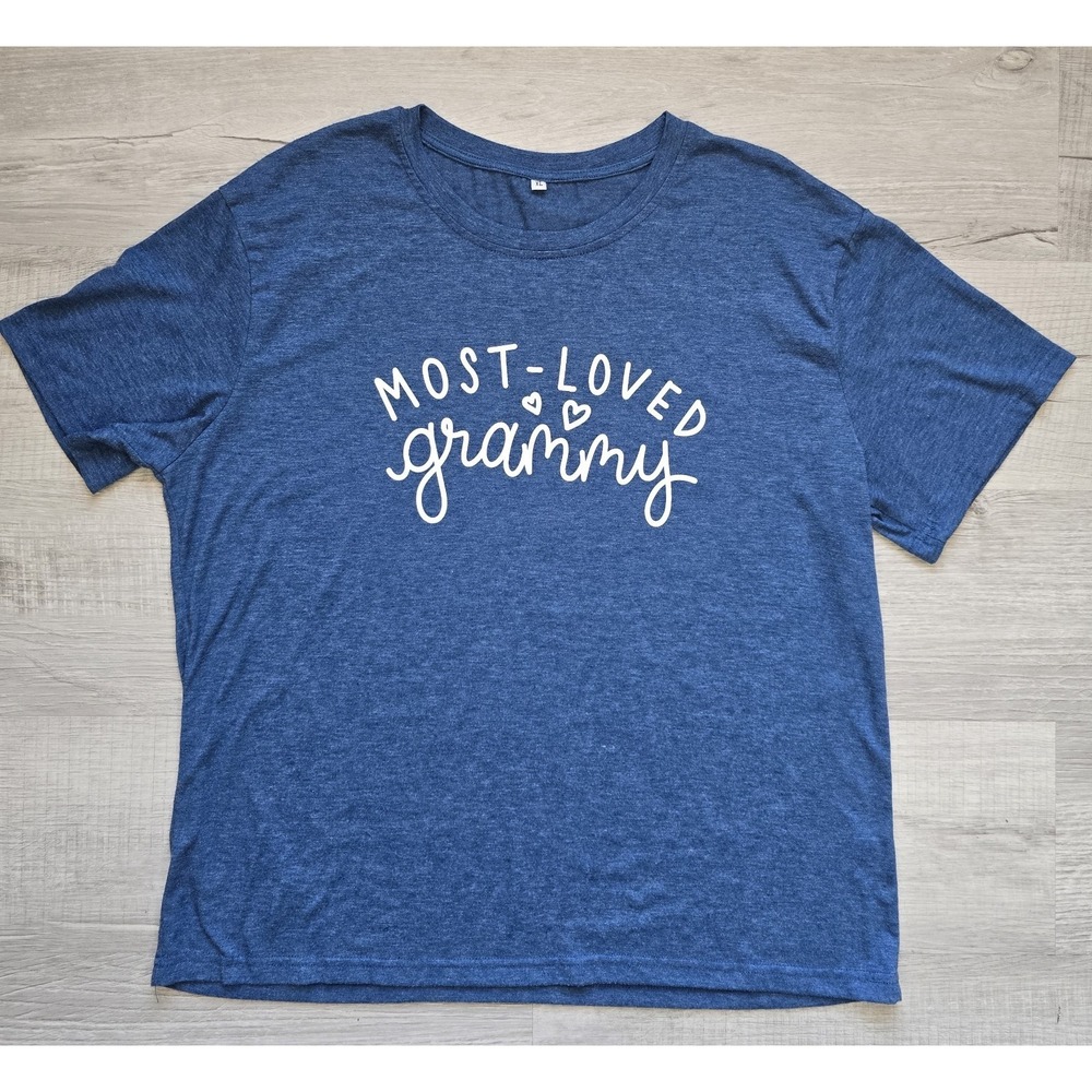 Most Loved Grandma Graphic T-Shirt Womens XL Blue Short Sleeve Casual Tee